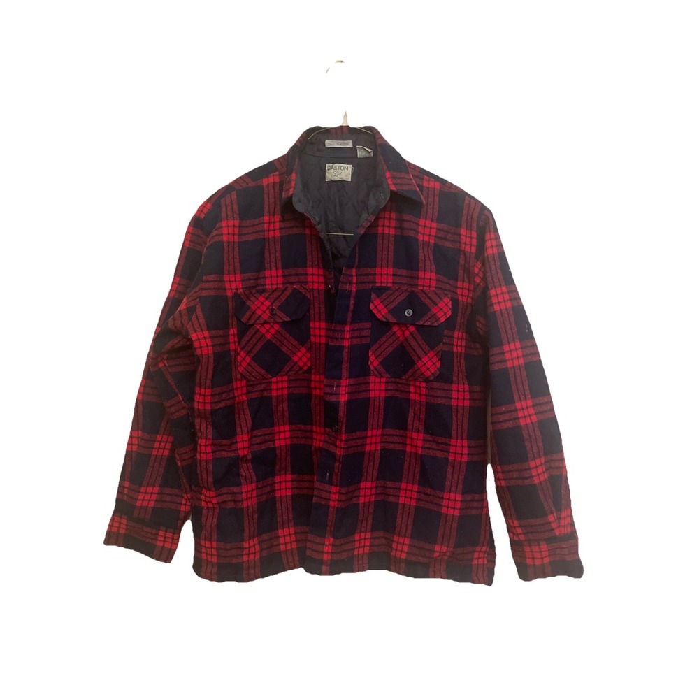 Oakton Quilted Lined Buffalo plaid corduroy Shirt Jacket Vintage Size L